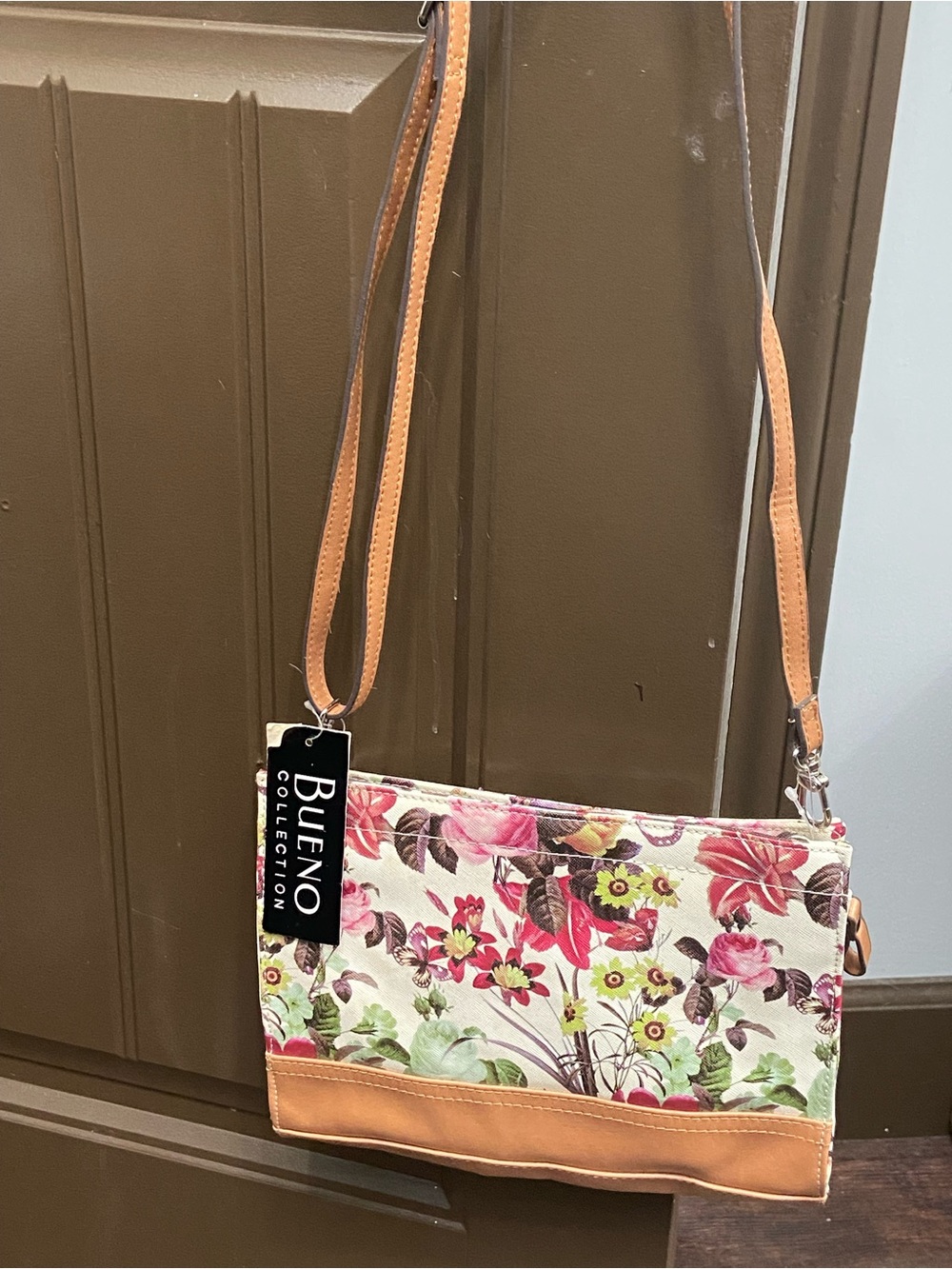 Bueno Floral Crossbody Bag in Cream and Brown Trim - Picture 2 of 7